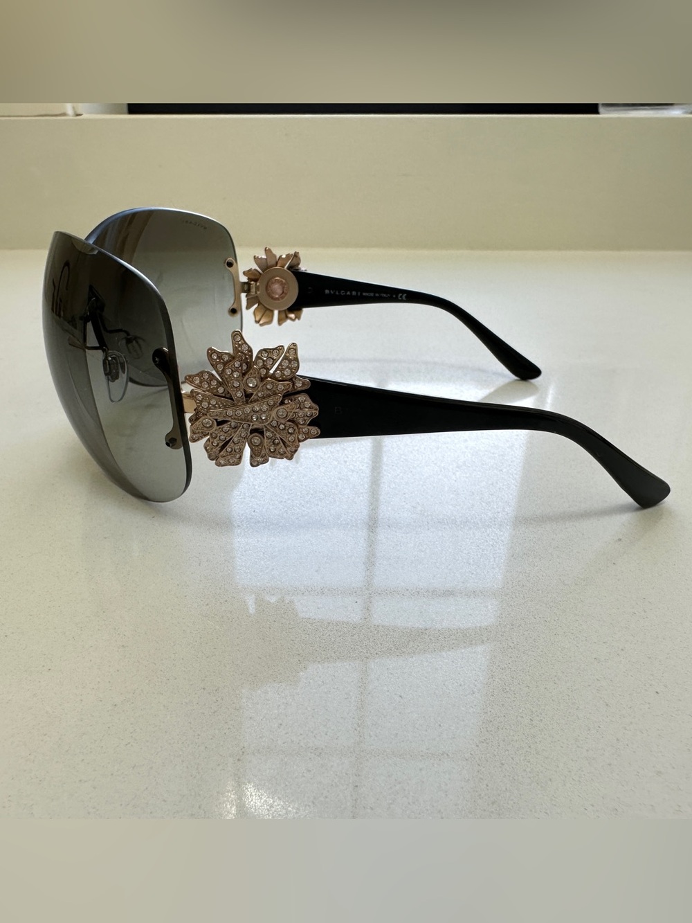 Bvlgari 6064-B Rimless Crystal Embellished Sunglasses + Accessories